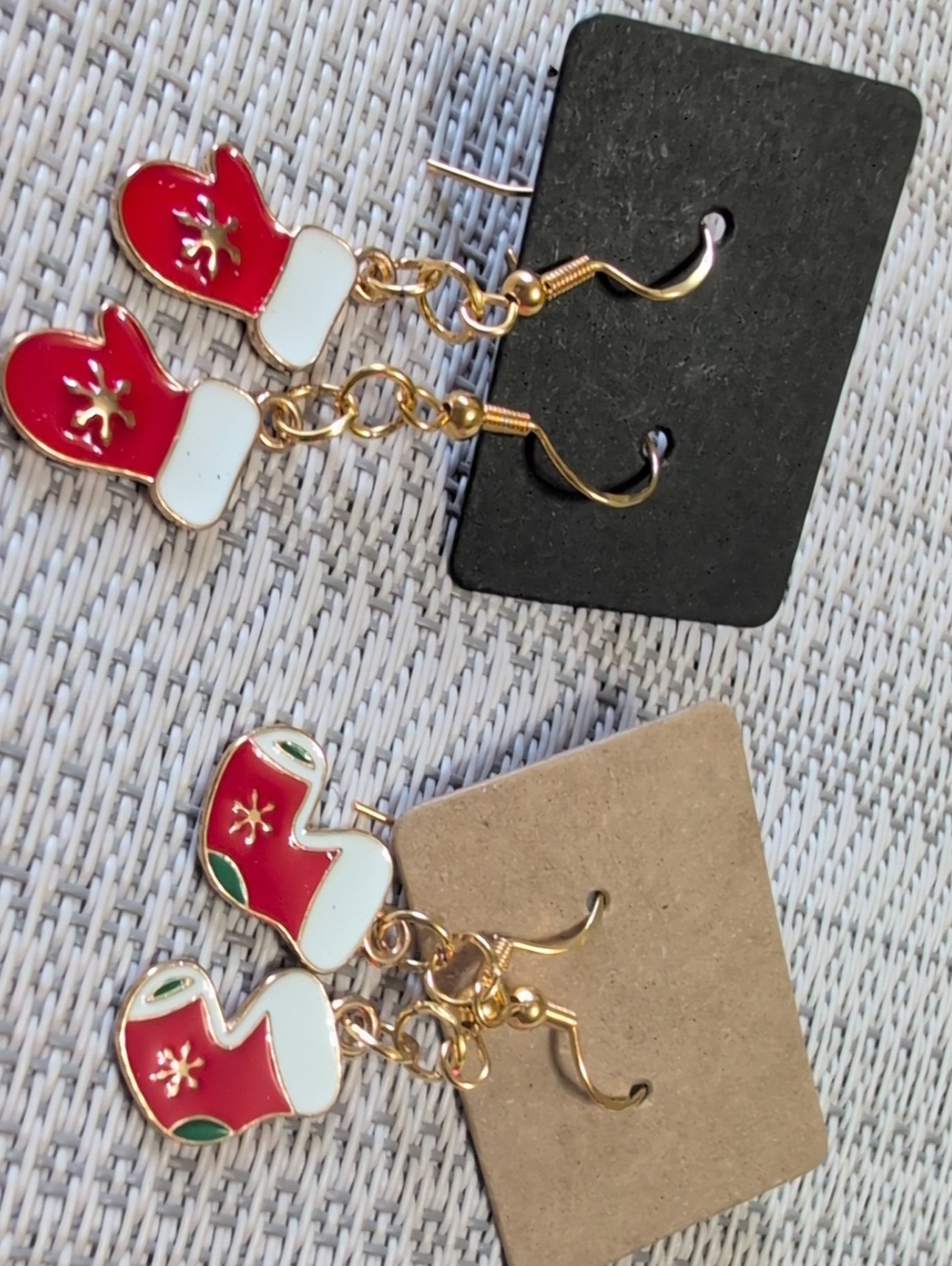 Festive Red and White Mitten Drop Earrings - Holiday Earrings